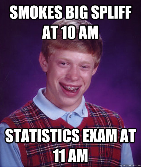 Smokes big spliff at 10 am Statistics exam at 11 am  Bad Luck Brian