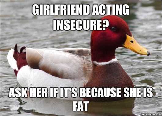 Girlfriend acting insecure? Ask her if it's because she is fat  Malicious Advice Mallard