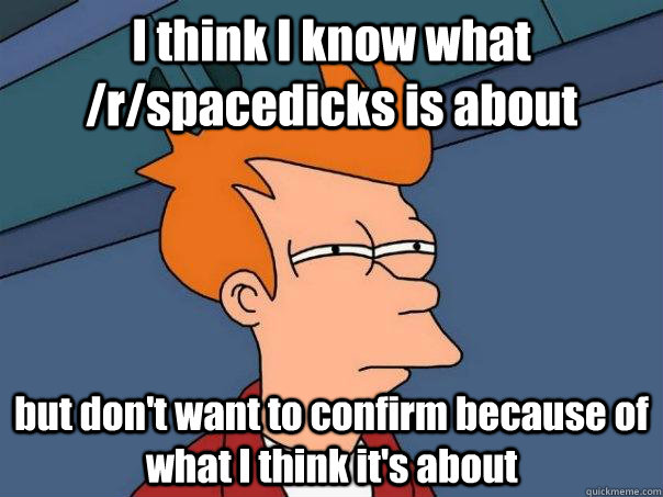 I think I know what /r/spacedicks is about but don't want to confirm because of what I think it's about  Futurama Fry