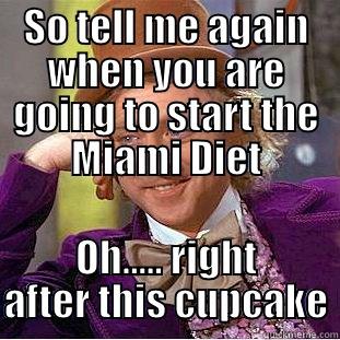 SO TELL ME AGAIN WHEN YOU ARE GOING TO START THE MIAMI DIET OH..... RIGHT AFTER THIS CUPCAKE Condescending Wonka