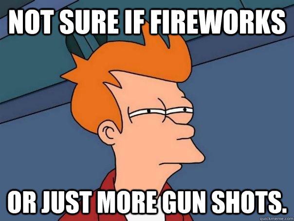 Not sure if fireworks or just more gun shots.  Futurama Fry