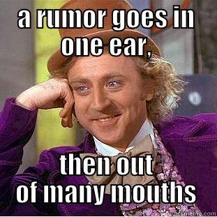 A RUMOR GOES IN ONE EAR, THEN OUT OF MANY MOUTHS Condescending Wonka