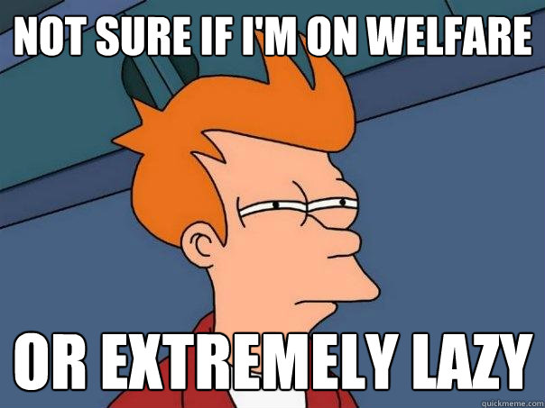 Not sure if I'm on welfare Or extremely lazy - Not sure if I'm on welfare Or extremely lazy  Futurama Fry