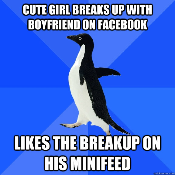 Cute girl breaks up with boyfriend on facebook likes the breakup on his minifeed  Socially Awkward Penguin