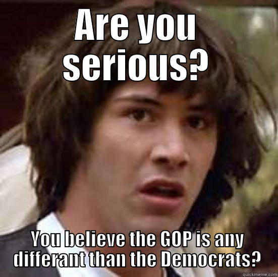 You have got to be kidding me! - ARE YOU SERIOUS? YOU BELIEVE THE GOP IS ANY DIFFERANT THAN THE DEMOCRATS? conspiracy keanu