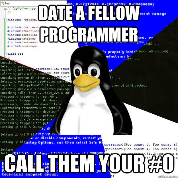 Date a fellow programmer Call them your #0  Computer Science Penguin