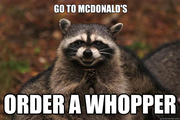 Go to McDonald's Order a Whopper - Go to McDonald's Order a Whopper  Evil Plotting Raccoon