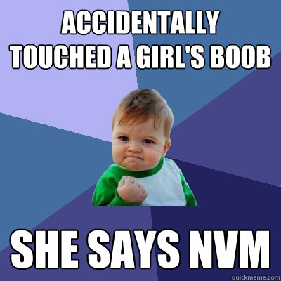 accidentally touched a girl's boob she says nvm - accidentally touched a girl's boob she says nvm  Success Kid