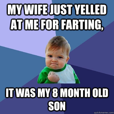 My Wife Just Yelled at me for farting, It was my 8 month old son   Success Kid