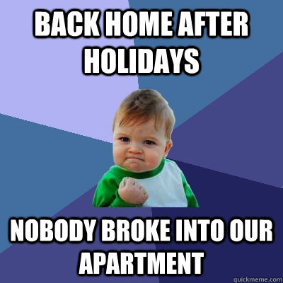 back home after holidays nobody broke into our apartment  Success Kid