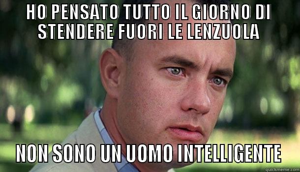 HO PENSATO TUTTO IL GIORNO DI STENDERE FUORI LE LENZUOLA NON SONO UN UOMO INTELLIGENTE Offensive Forrest Gump