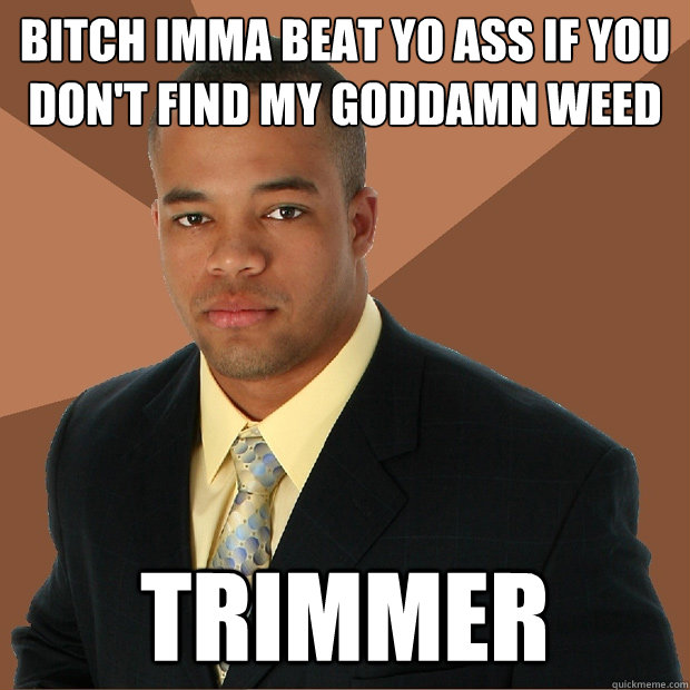 bitch imma beat yo ass if you don't find my goddamn weed trimmer  Successful Black Man