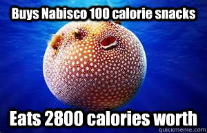 Buys Nabisco 100 calorie snacks Eats 2800 calories worth  