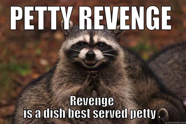 PETTY REVENGE REVENGE IS A DISH BEST SERVED PETTY . Evil Plotting Raccoon