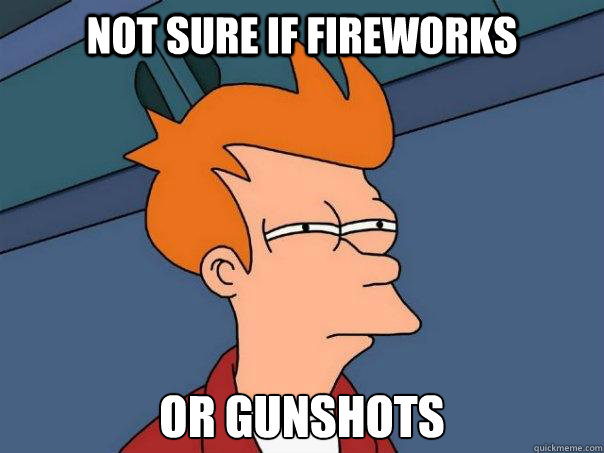 Not sure if fireworks or GUNSHOTS - Not sure if fireworks or GUNSHOTS  Futurama Fry