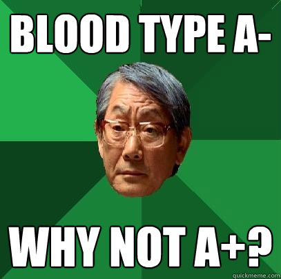 Blood type A- Why not A+?  High Expectations Asian Father