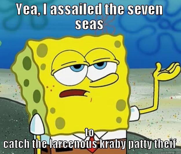 YEA, I ASSAILED THE SEVEN SEAS TO CATCH THE LARCENOUS KRABY PATTY THEIF Tough Spongebob