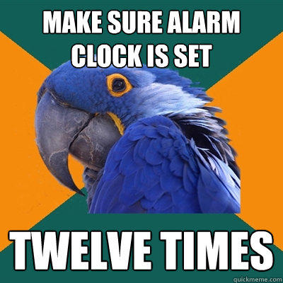 Make sure alarm clock is set twelve times - Make sure alarm clock is set twelve times  Paranoid Parrot