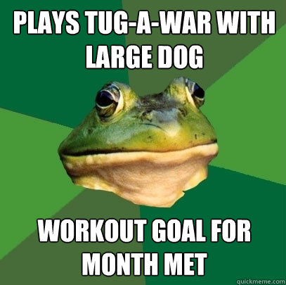 Plays tug-a-war with large dog workout goal for month met - Plays tug-a-war with large dog workout goal for month met  Foul Bachelor Frog