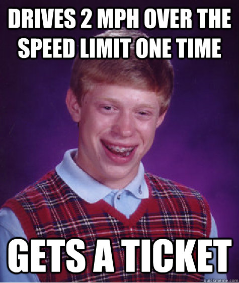 Drives 2 MPH over the Speed limit one time gets a ticket - Drives 2 MPH over the Speed limit one time gets a ticket  Bad Luck Brian