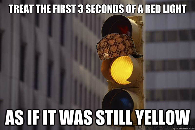 Treat the first 3 seconds of a red light as if it was still yellow  YOLO light