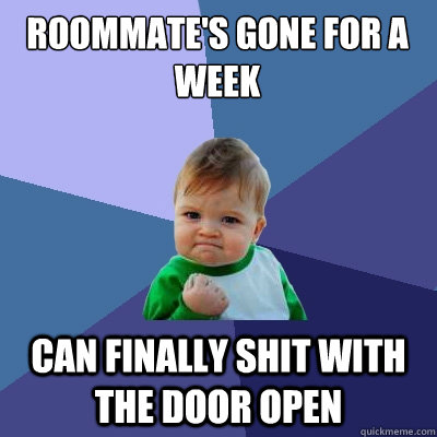 roommate's gone for a week CAN FINALLY SHIT WITH THE DOOR OPEN  Success Kid