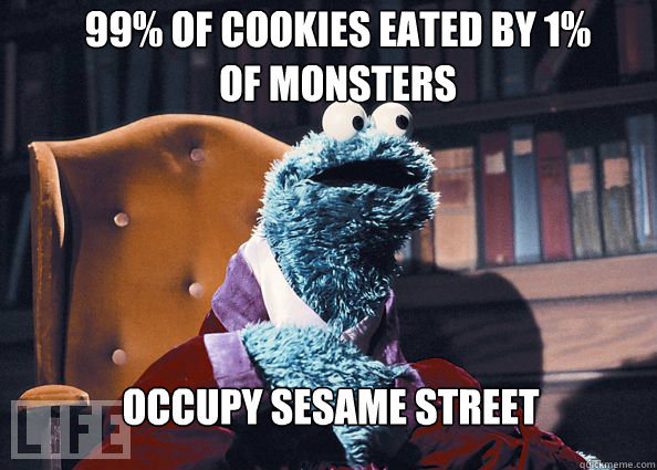 99% of cookies eated by 1% of monsters Occupy Sesame Street  Cookieman