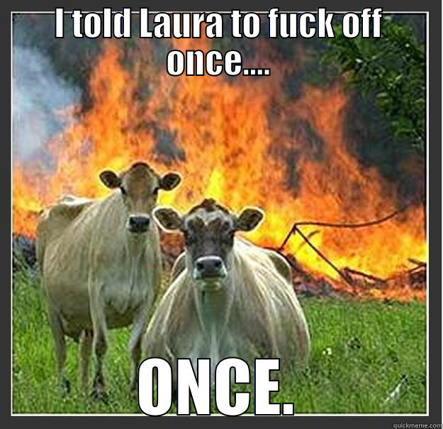 I told.... - I TOLD LAURA TO FUCK OFF ONCE.... ONCE. Evil cows