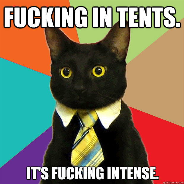 Fucking in tents. It's fucking intense.   Business Cat