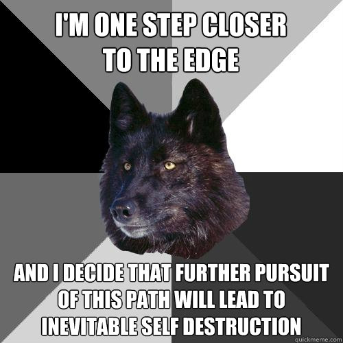 I'm one step closer to the edge and i decide that further pursuit of this path will lead to inevitable self destruction  Sanity Wolf