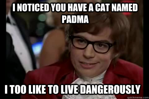 I noticed you have a cat named padma i too like to live dangerously  Dangerously - Austin Powers