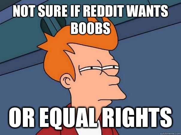 Not sure if Reddit wants boobs Or equal rights  - Not sure if Reddit wants boobs Or equal rights   Futurama Fry