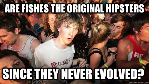 are fishes the original hipsters since they never evolved?  Sudden Clarity Clarence