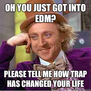 Oh you just got into EDM? Please tell me how Trap has changed your life    Condescending Wonka