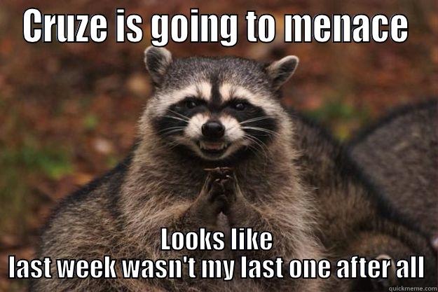 CRUZE IS GOING TO MENACE LOOKS LIKE LAST WEEK WASN'T MY LAST ONE AFTER ALL Evil Plotting Raccoon