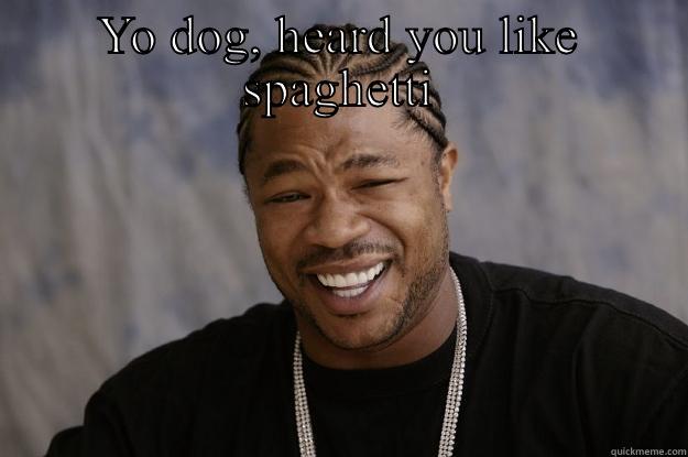 YO DOG, HEARD YOU LIKE SPAGHETTI SO WE PUT SPAGHETTI ON YOUR SPAGHETTI, SO YOU CAN MOM'S SPAGHETTI.  Xzibit meme