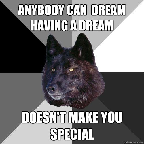 Anybody Can  dream
HAving a dream doesn't make you special  Sanity Wolf