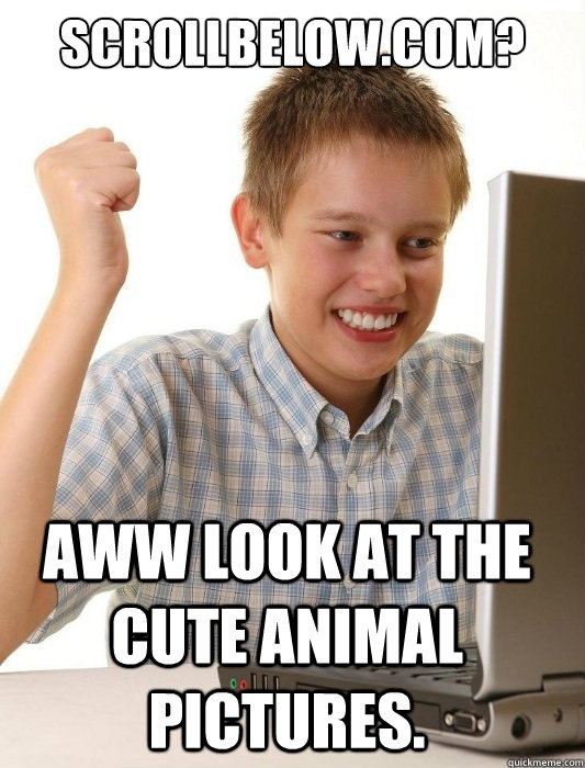 Scrollbelow.com? Aww look at the cute animal pictures.  - Scrollbelow.com? Aww look at the cute animal pictures.   First Day on the Internet Kid