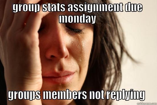 GROUP STATS ASSIGNMENT DUE MONDAY GROUPS MEMBERS NOT REPLYING  First World Problems