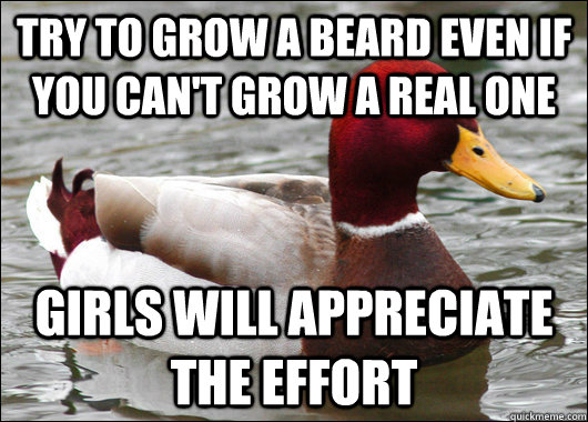 Try to grow a beard even if you can't grow a real one Girls will appreciate the effort - Try to grow a beard even if you can't grow a real one Girls will appreciate the effort  Malicious Advice Mallard