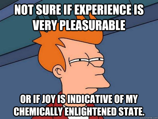 Not sure if experience is very pleasurable or if joy is indicative of my chemically enlightened state.  Futurama Fry