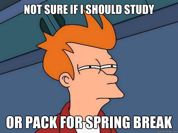 Not sure if i should study or pack for spring break  Futurama Fry