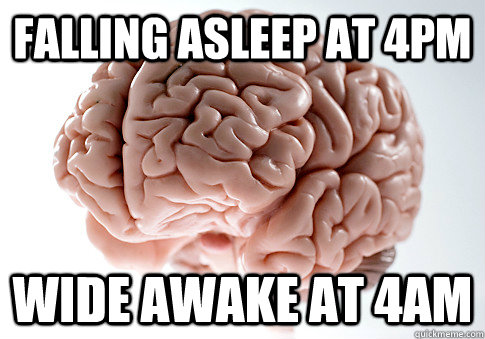 Falling asleep at 4pm wide awake at 4AM - Falling asleep at 4pm wide awake at 4AM  Scumbag Brain