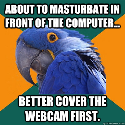 About to masturbate in front of the computer... Better cover the webcam first.  Paranoid Parrot