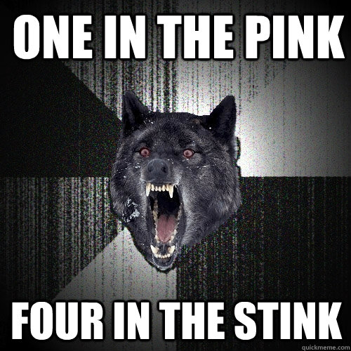 one in the pink four in the stink  Insanity Wolf