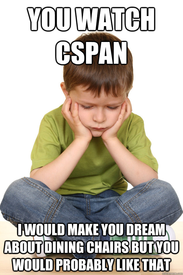 You watch CSPAN I would make you dream about dining chairs but you would probably like that  Disappointed Inner Child