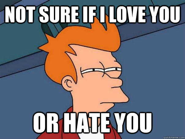 not sure if i love you or hate you  Futurama Fry