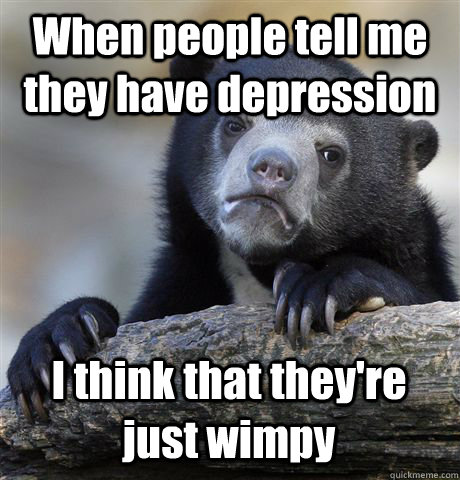 When people tell me they have depression I think that they're just wimpy  Confession Bear