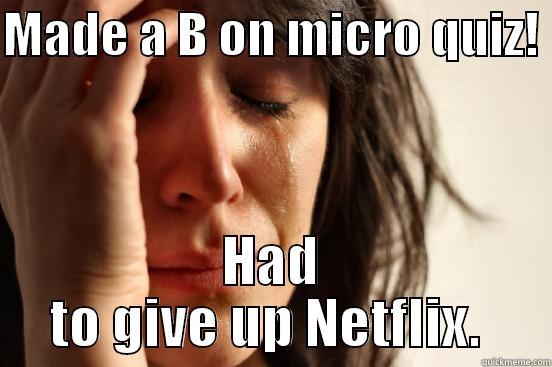 MADE A B ON MICRO QUIZ!  HAD TO GIVE UP NETFLIX.  First World Problems