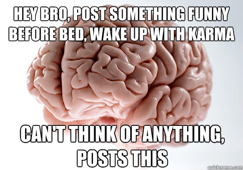 hey bro, post something funny before bed, wake up with karma  can't think of anything, posts this  Scumbag Brain